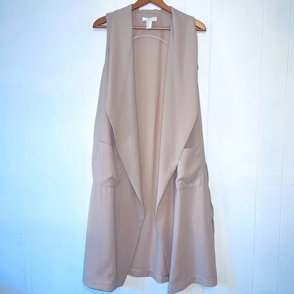 H&M Asymmetrical Drapey  Waterfall Front Sleeveless Cardigan Vest Cream - Picture 1 of 12